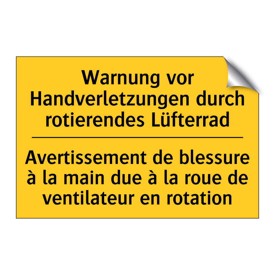 Warnung vor Handverletzungen durch  /.../ - Avertissement de blessure à la  /.../