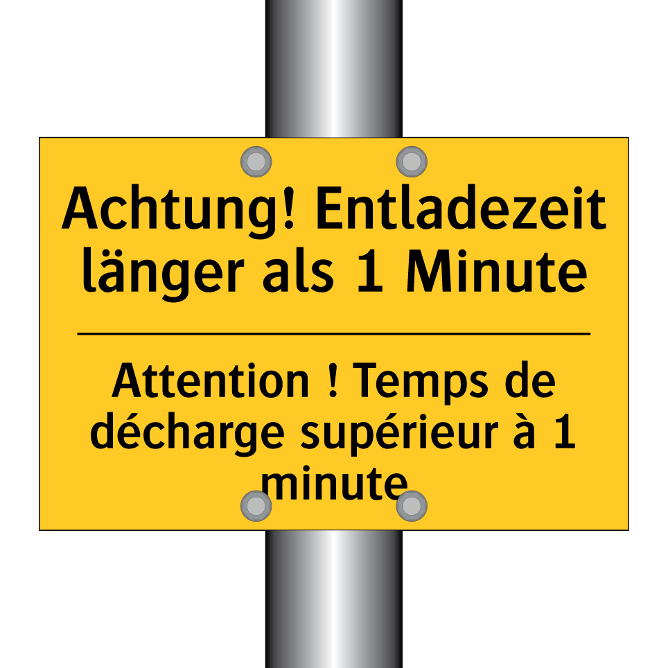 Achtung! Entladezeit länger als  /.../ - Attention ! Temps de décharge  /.../