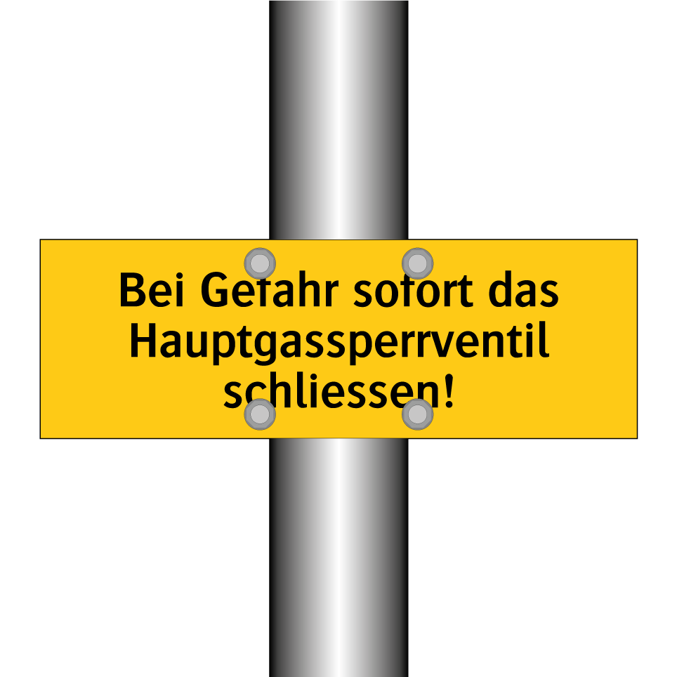 Bei Gefahr sofort das Hauptgassperrventil schliessen!