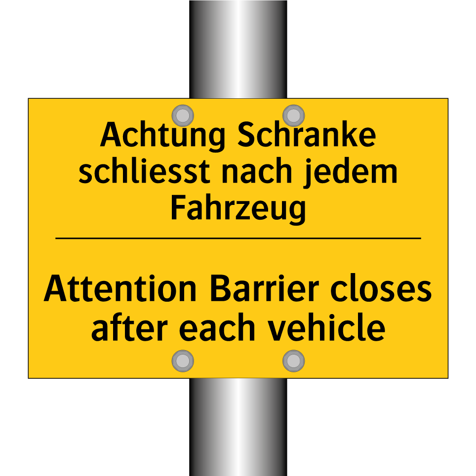 Achtung Schranke schliesst nach  /.../ - Attention Barrier closes after  /.../