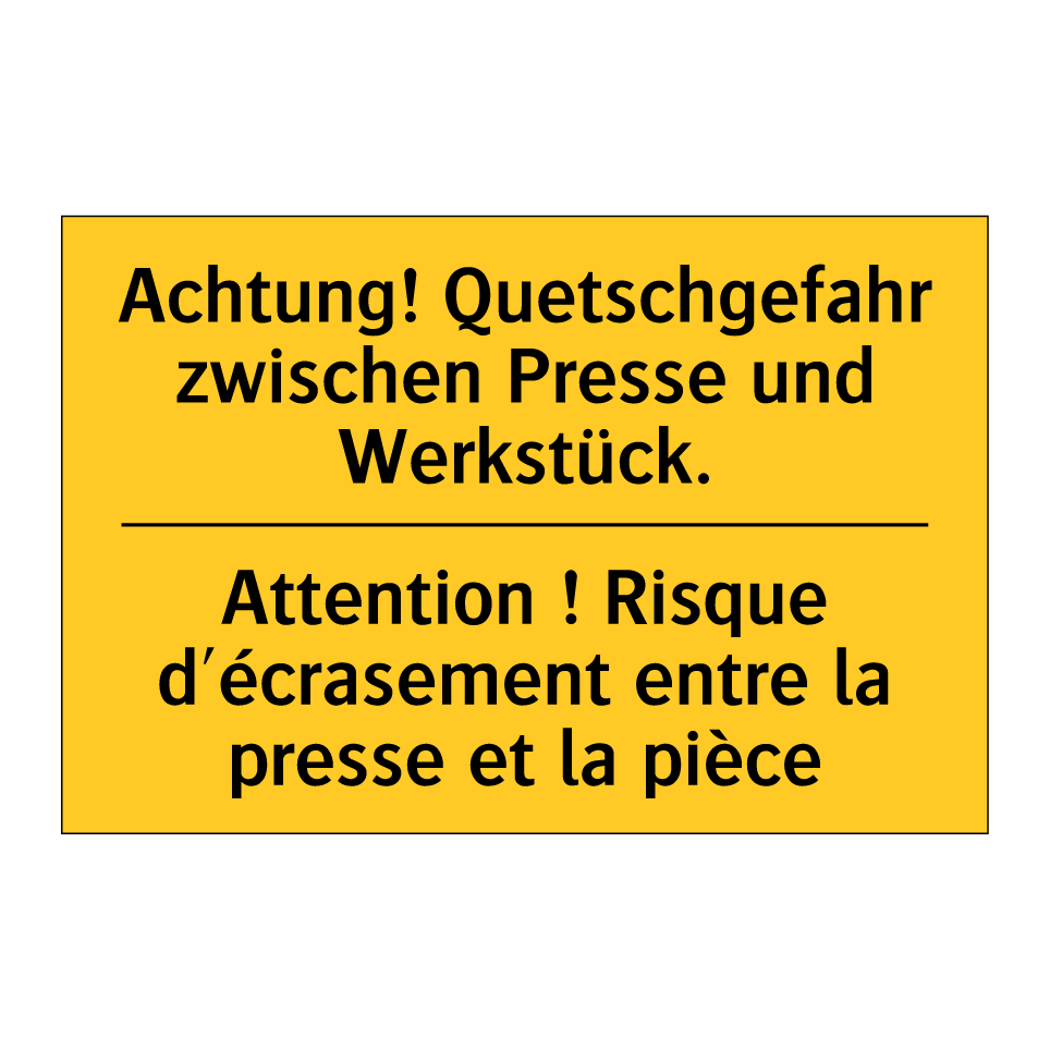 Achtung! Quetschgefahr zwischen  /.../ - Attention ! Risque d'écrasement  /.../