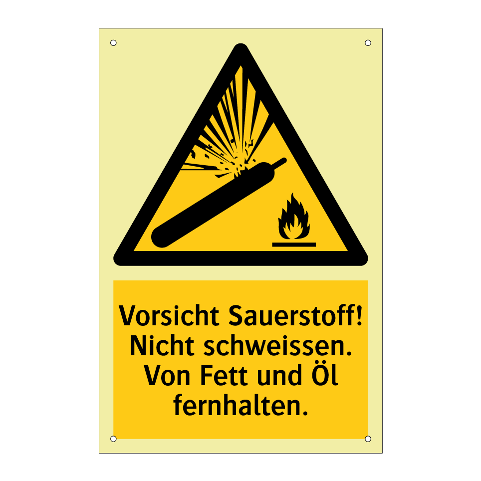 Vorsicht Sauerstoff! Nicht schweissen. Von Fett und Öl fernhalten.