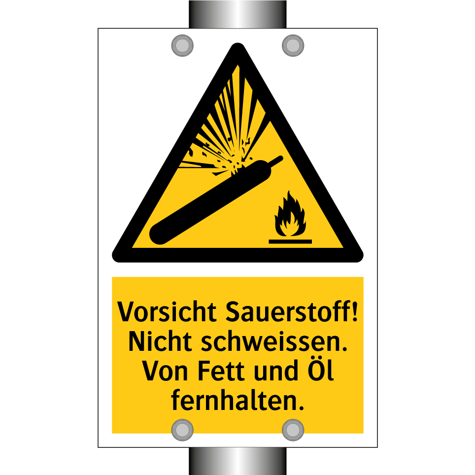 Vorsicht Sauerstoff! Nicht schweissen. Von Fett und Öl fernhalten.