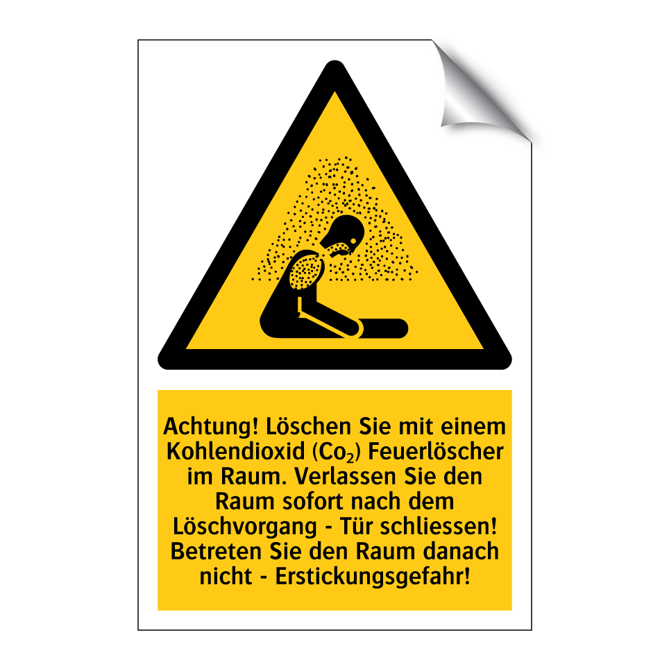 Achtung! Löschen Sie mit einem Kohlendioxid (Co₂) Feuerlöscher im Raum. Verlassen Sie den Raum sofort nach dem Löschvorgang - Tür schliessen! Betreten Sie den Raum danach nicht - Erstickungsgefahr!