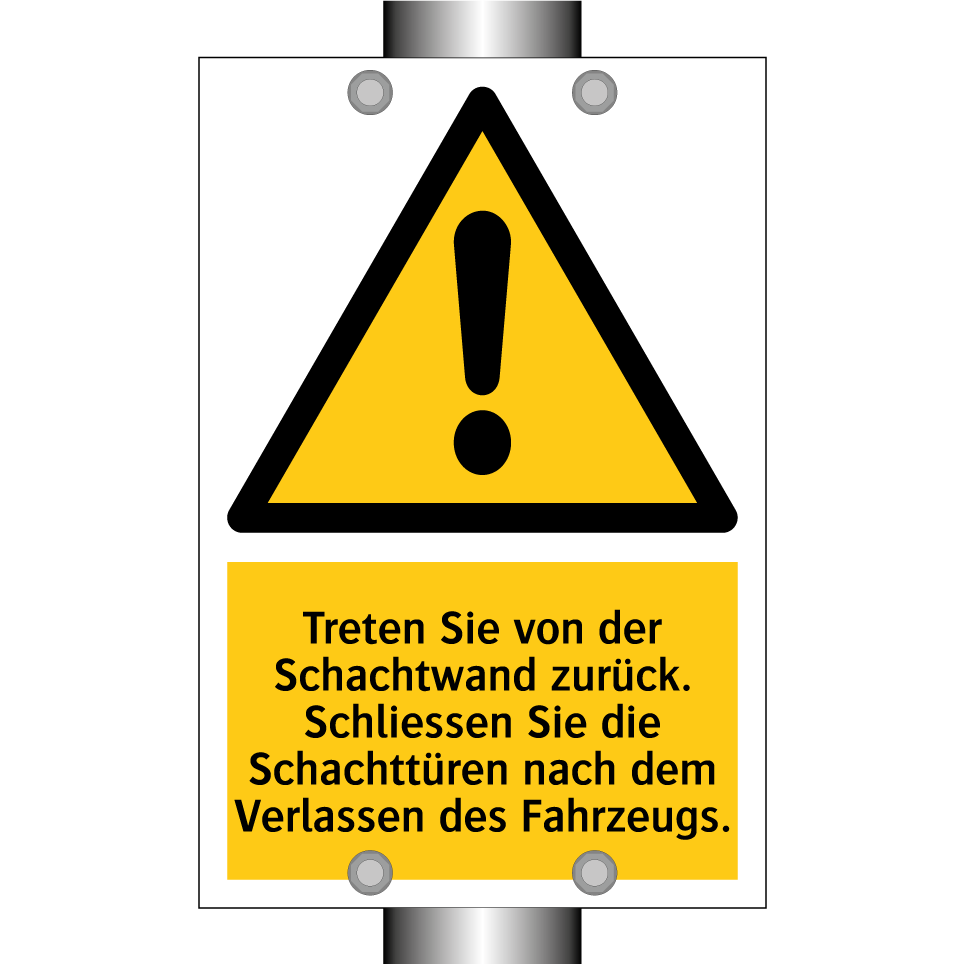 Treten Sie von der Schachtwand zurück. Schliessen Sie die Schachttüren nach dem Verlassen des Fahrzeugs.