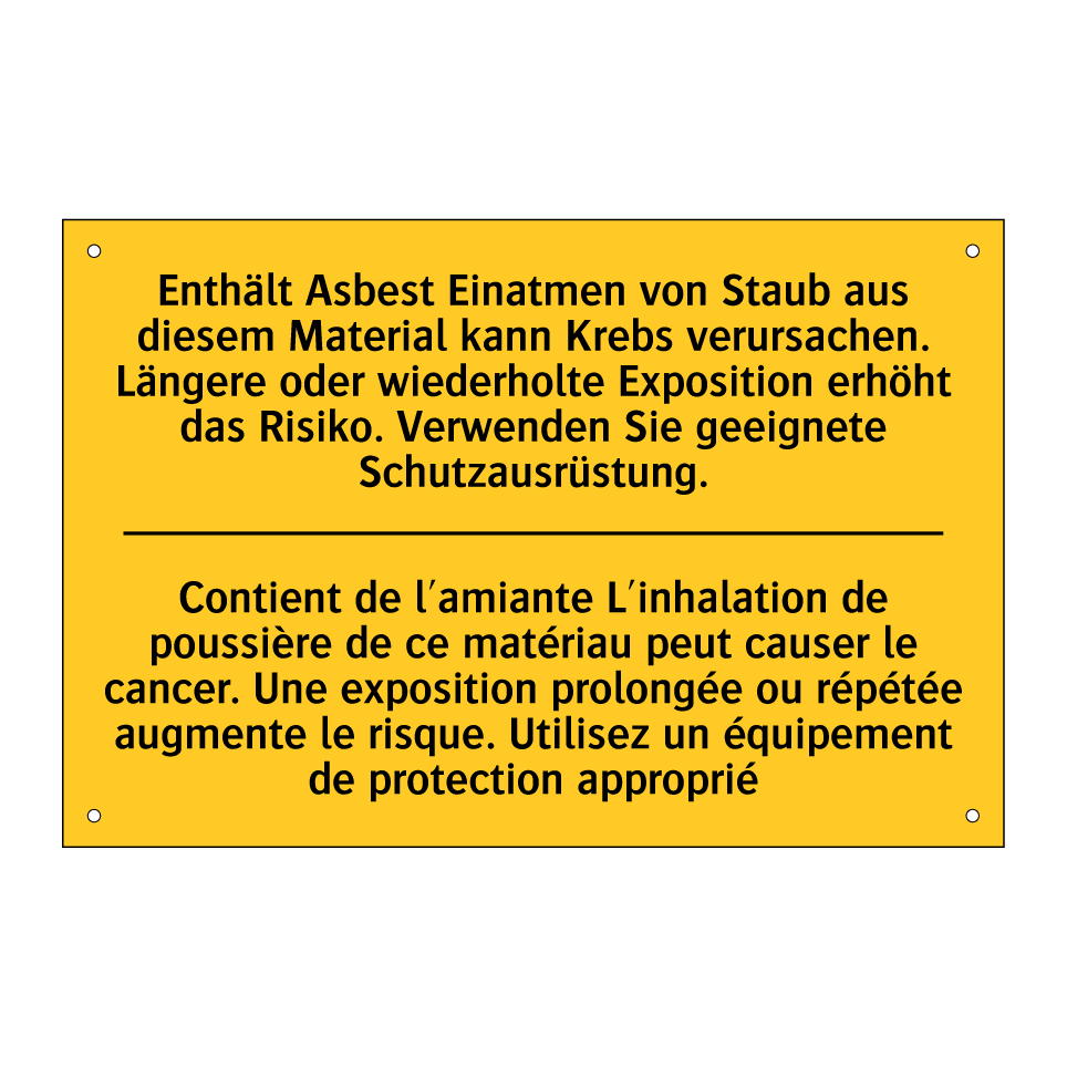Enthält Asbest Einatmen von Staub  /.../ - Contient de l'amiante L'inhalation  /.../