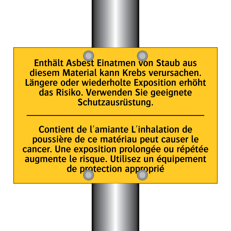 Enthält Asbest Einatmen von Staub  /.../ - Contient de l'amiante L'inhalation  /.../