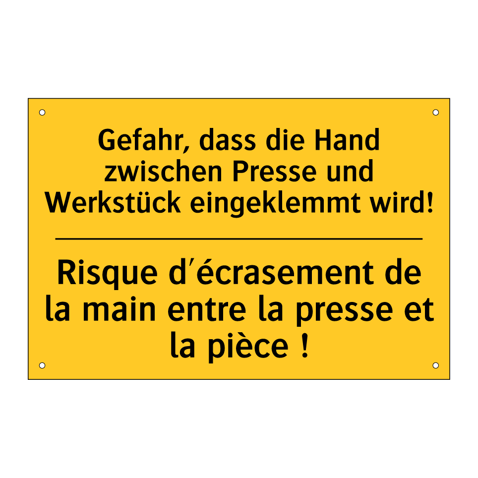 Gefahr, dass die Hand zwischen  /.../ - Risque d'écrasement de la main  /.../