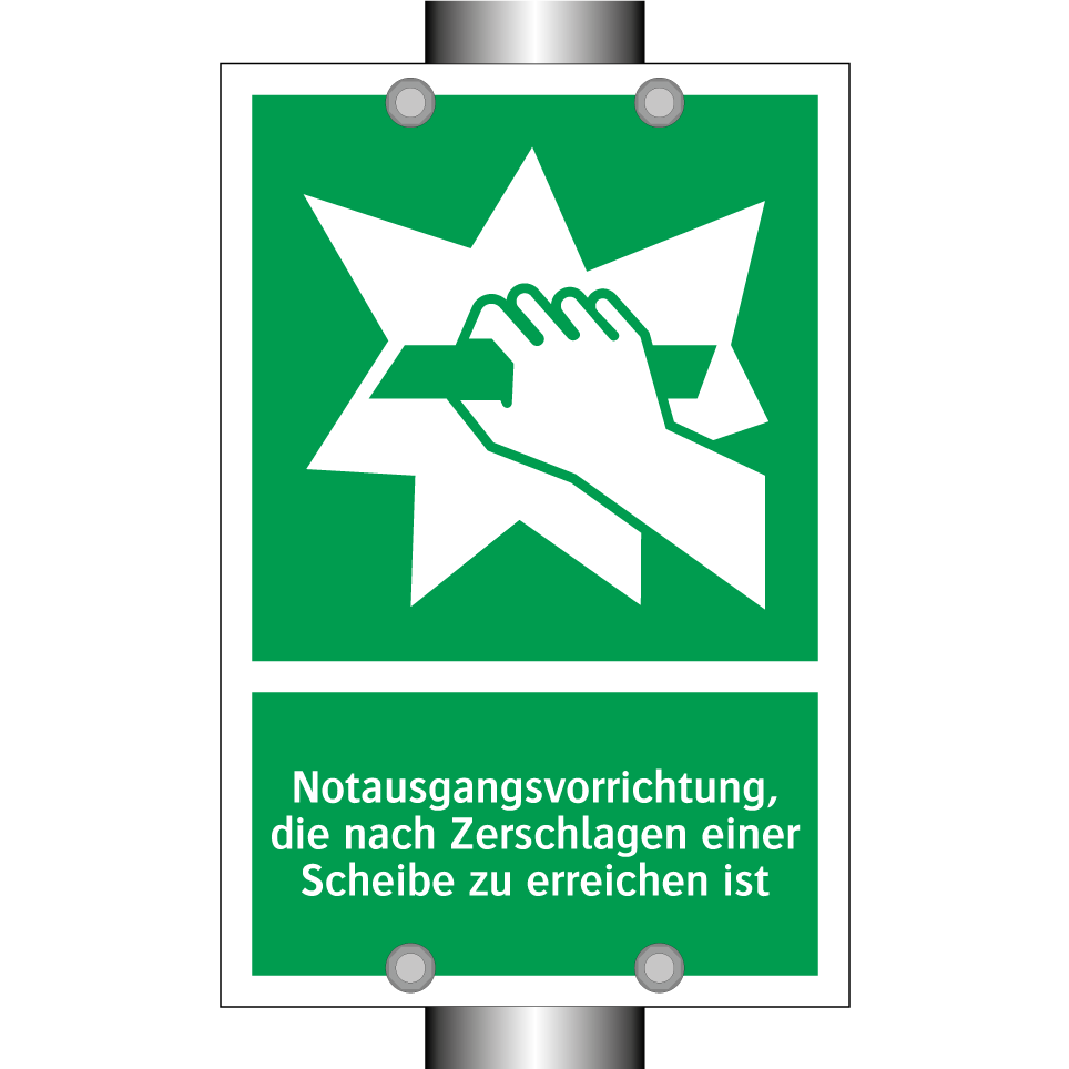 Notausgangsvorrichtung, die nach Zerschlagen einer Scheibe zu erreichen ist