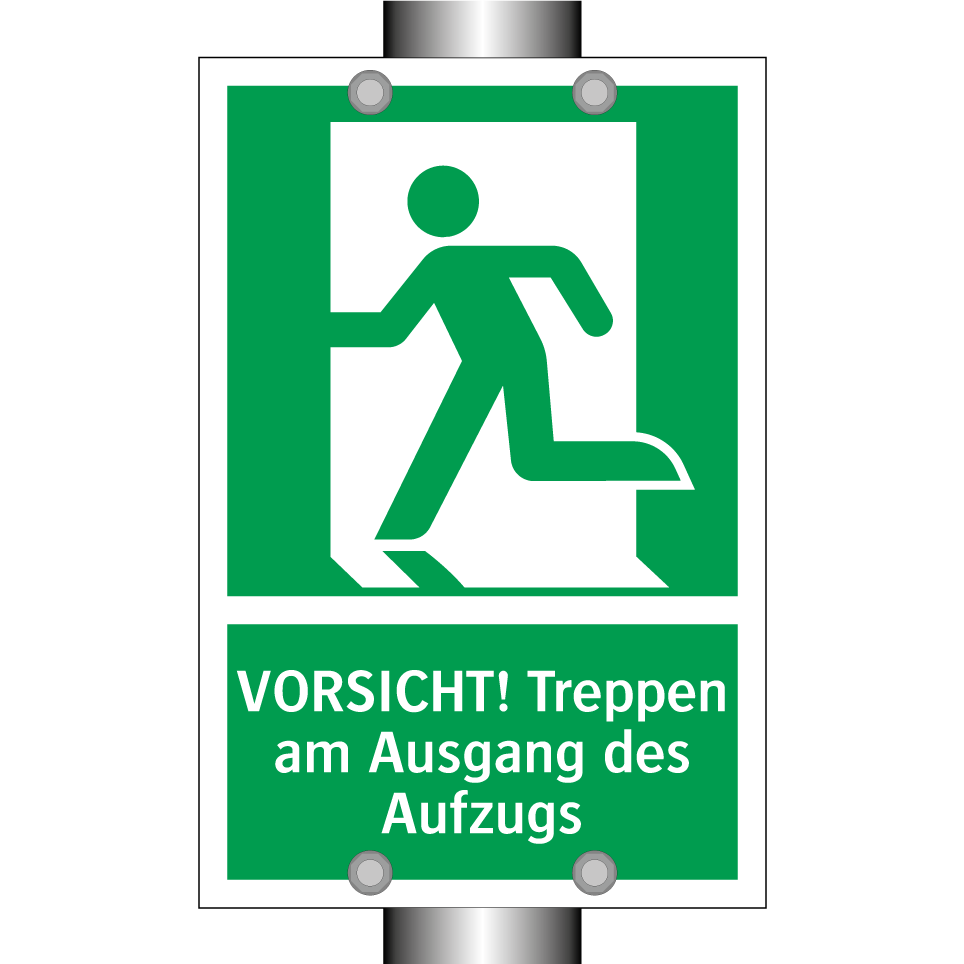 VORSICHT! Treppen am Ausgang des Aufzugs