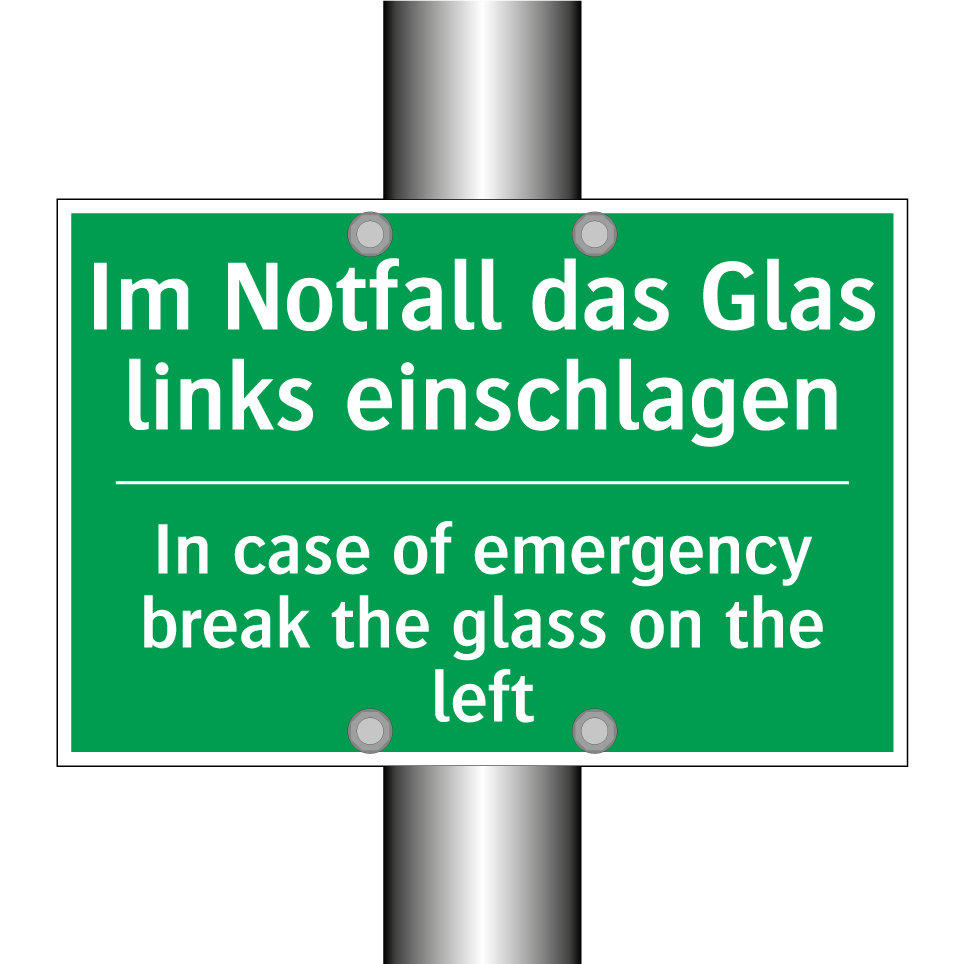 Im Notfall das Glas links einschlagen /.../ - In case of emergency break the /.../