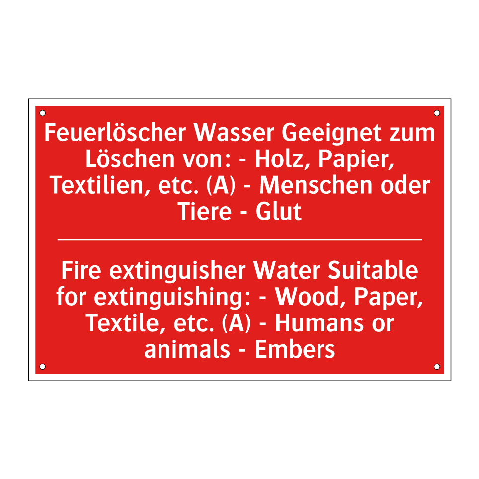 Feuerlöscher Wasser Geeignet zum /.../ - Fire extinguisher Water Suitable /.../