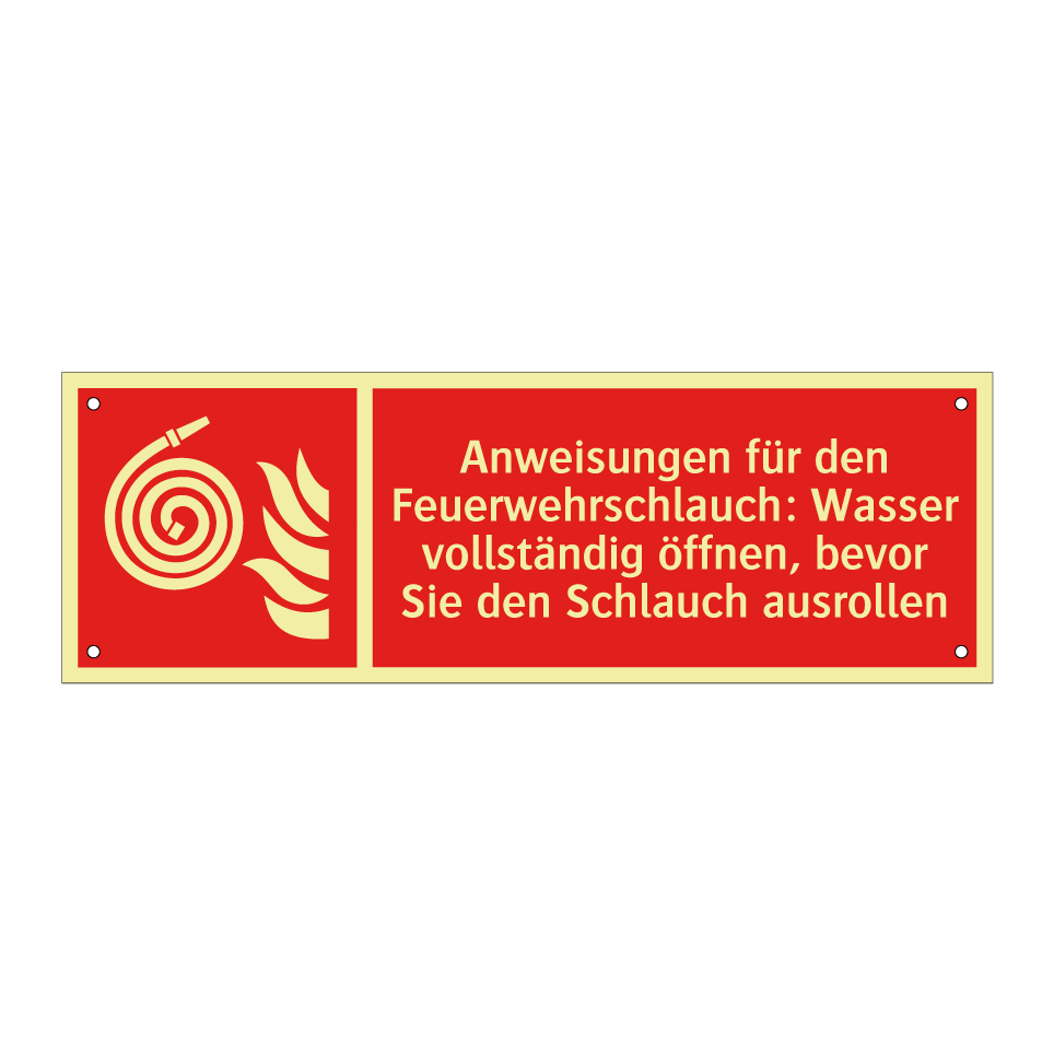 Anweisungen für den Feuerwehrschlauch: Wasser vollständig öffnen, bevor Sie den Schlauch ausrollen