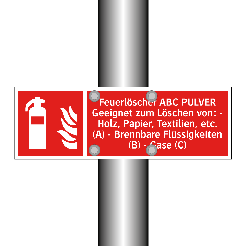 Feuerlöscher ABC PULVER Geeignet zum Löschen von: - Holz, Papier, Textilien, etc. (A) - Brennbare Flüssigkeiten (B) - Gase (C)