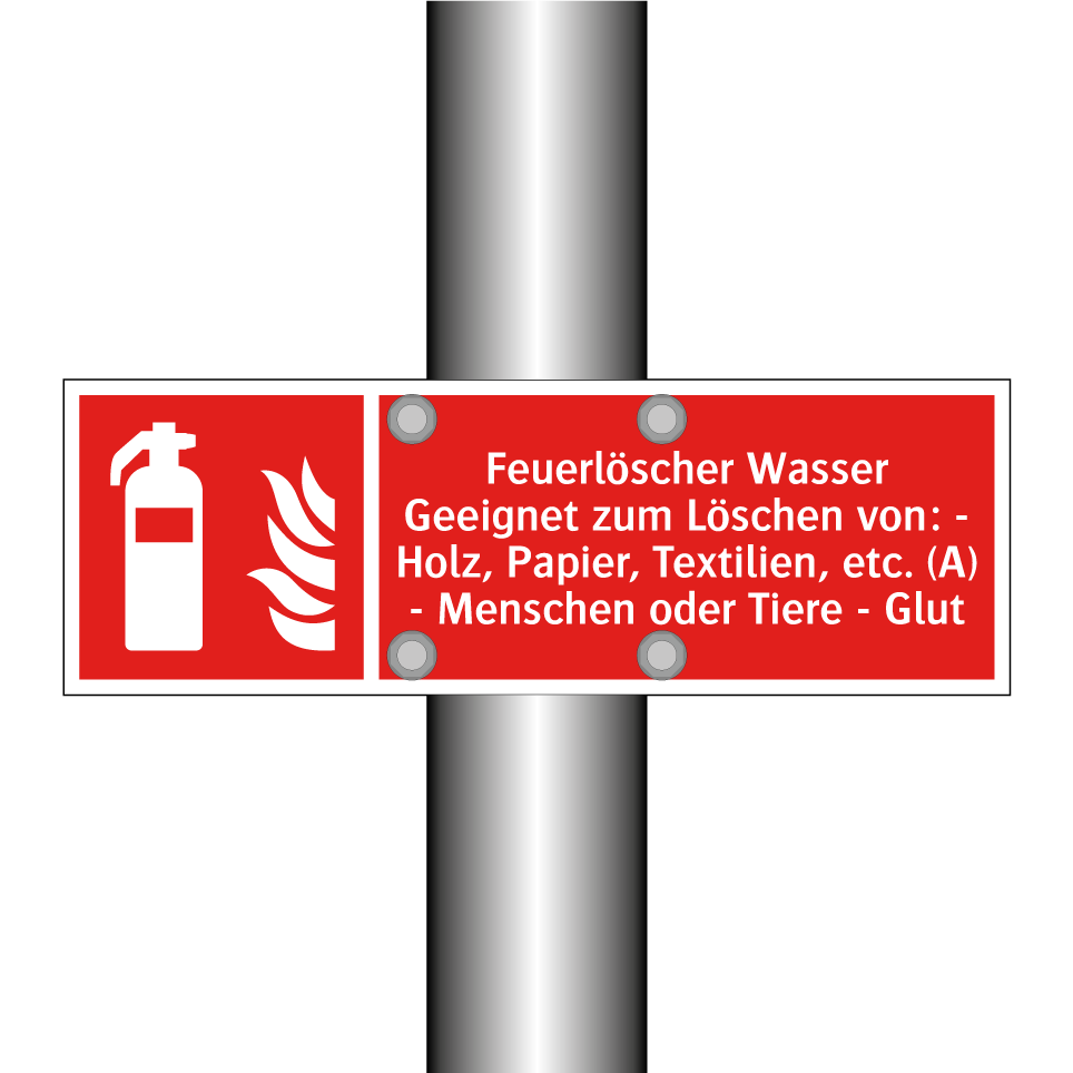 Feuerlöscher Wasser Geeignet zum Löschen von: - Holz, Papier, Textilien, etc. (A) - Menschen oder Tiere - Glut