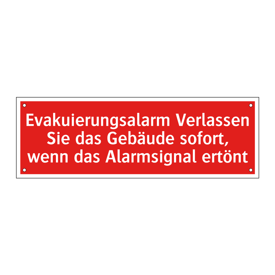 Evakuierungsalarm Verlassen Sie das Gebäude sofort, wenn das Alarmsignal ertönt