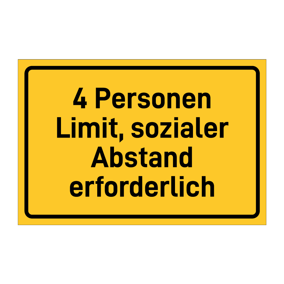 4 Personen Limit, sozialer Abstand erforderlich