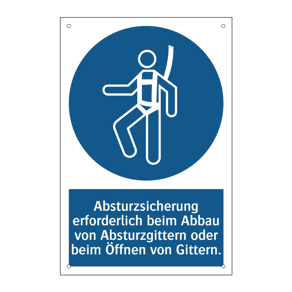 Absturzsicherung erforderlich beim Abbau von Absturzgittern oder beim Öffnen von Gittern.