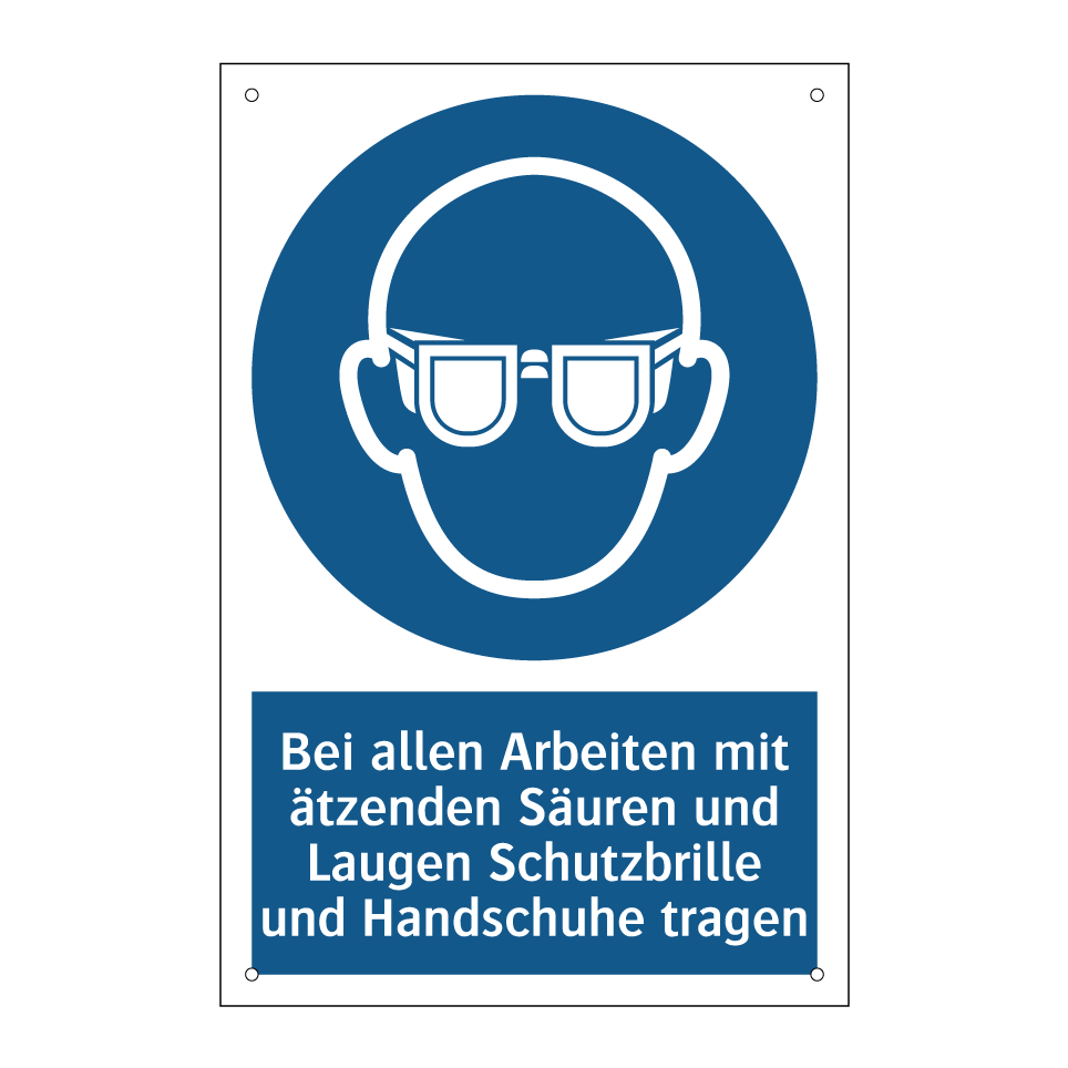 Bei allen Arbeiten mit ätzenden Säuren und Laugen Schutzbrille und Handschuhe tragen