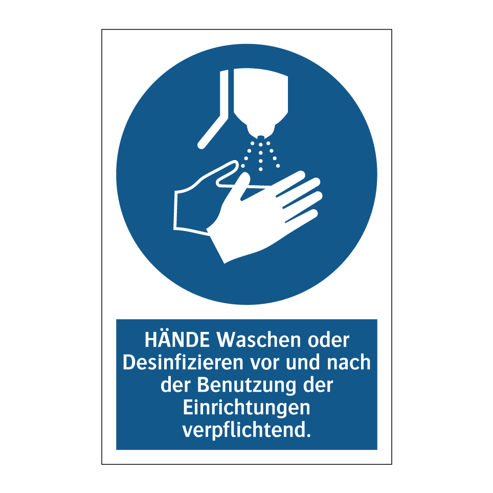 HÄNDE Waschen oder Desinfizieren vor und nach der Benutzung der Einrichtungen verpflichtend.