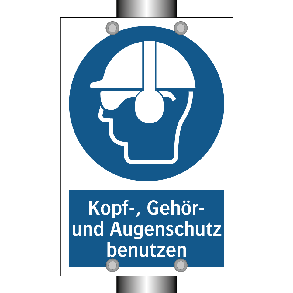 Kopf-, Gehör- und Augenschutz benutzen