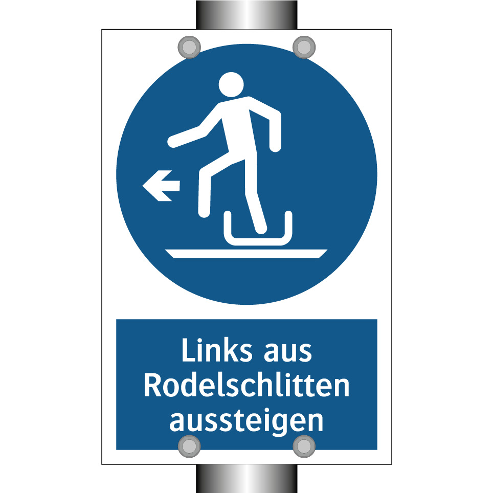 Links aus Rodelschlitten aussteigen