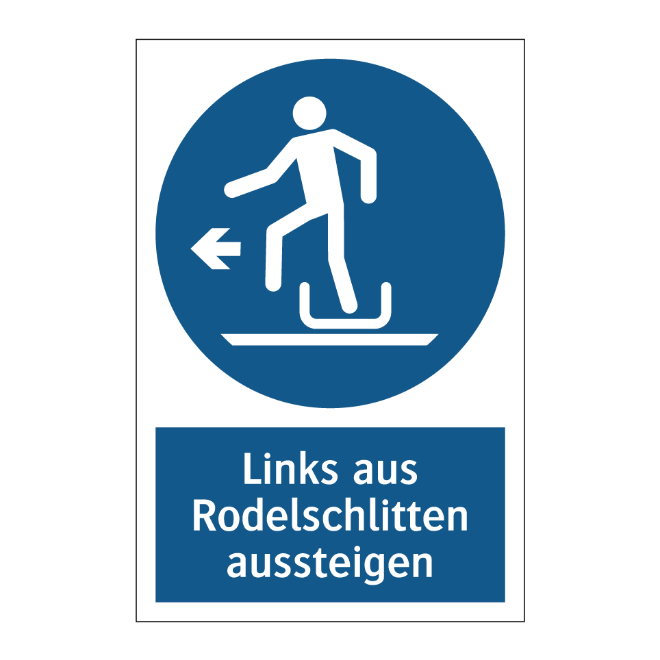 Links aus Rodelschlitten aussteigen