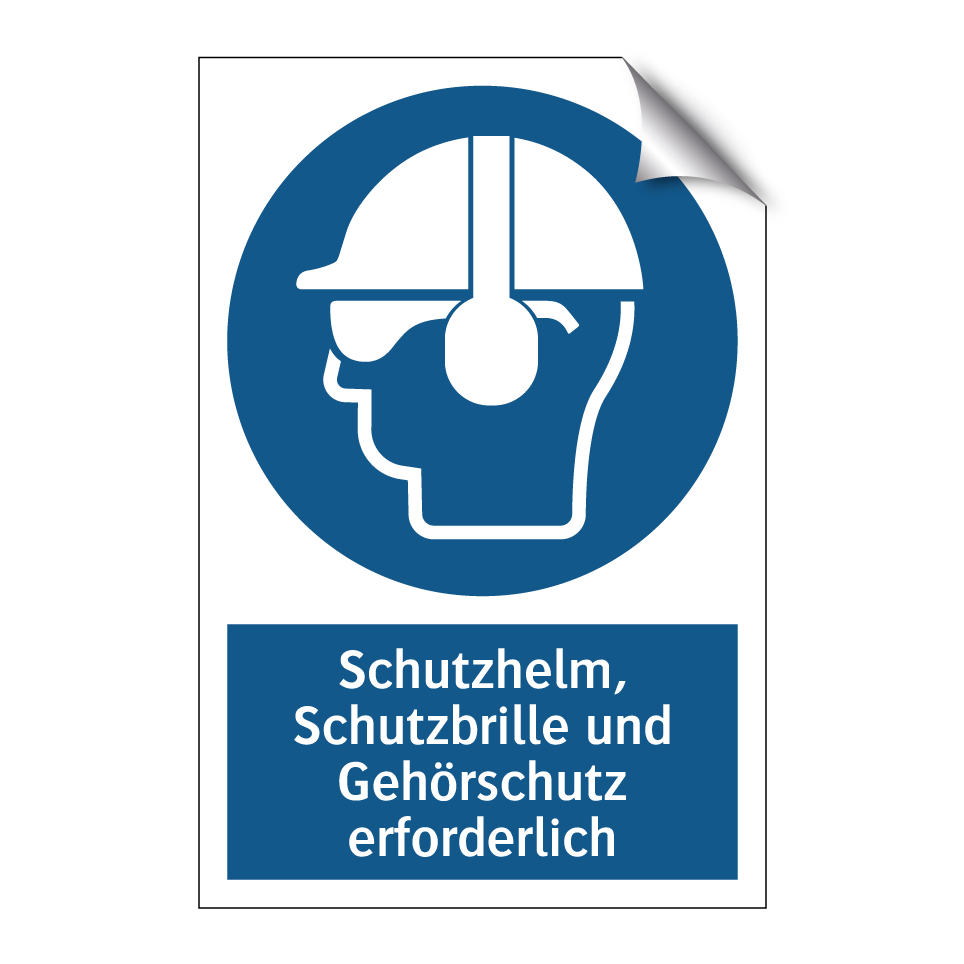 Schutzhelm, Schutzbrille und Gehörschutz erforderlich