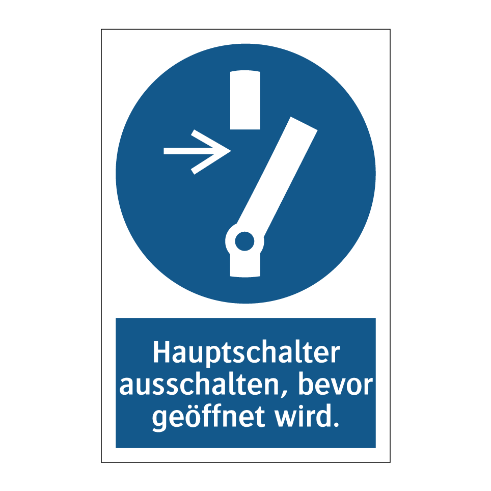 Hauptschalter ausschalten, bevor geöffnet wird.