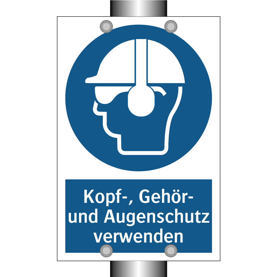 Kopf-, Gehör- und Augenschutz verwenden