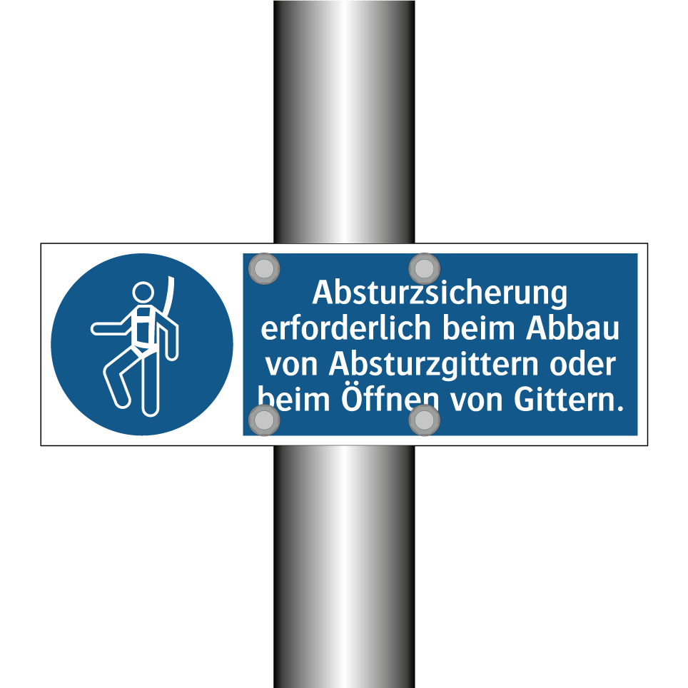 Absturzsicherung erforderlich beim Abbau von Absturzgittern oder beim Öffnen von Gittern.