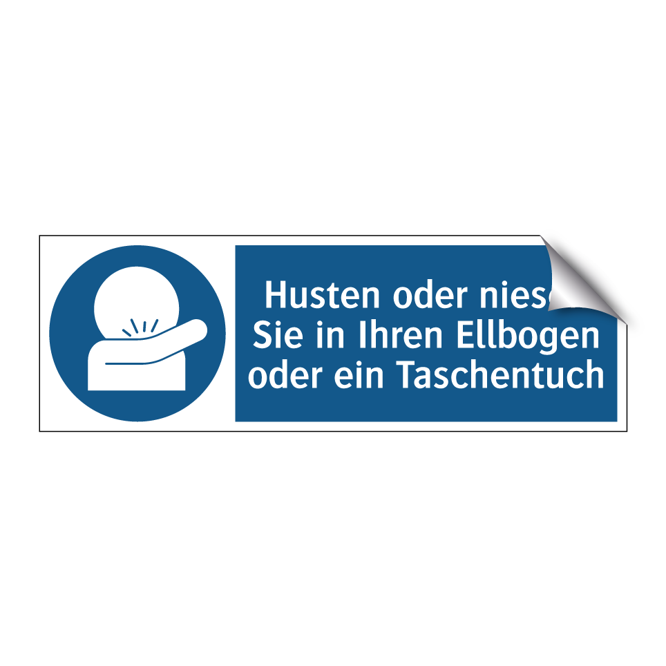Husten oder niesen Sie in Ihren Ellbogen oder ein Taschentuch