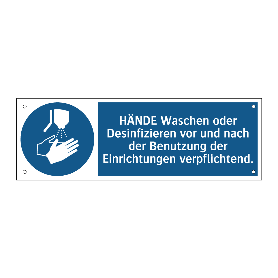 HÄNDE Waschen oder Desinfizieren vor und nach der Benutzung der Einrichtungen verpflichtend.