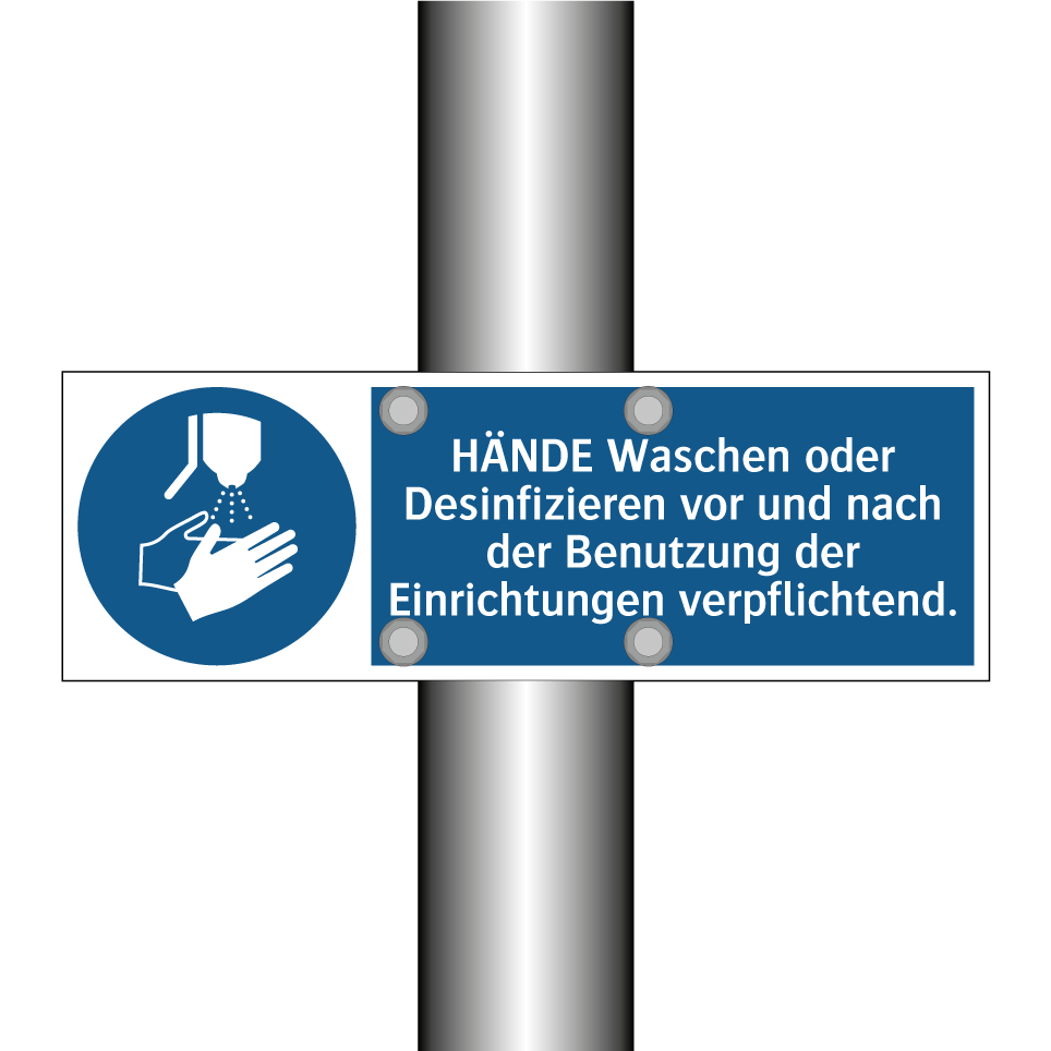 HÄNDE Waschen oder Desinfizieren vor und nach der Benutzung der Einrichtungen verpflichtend.