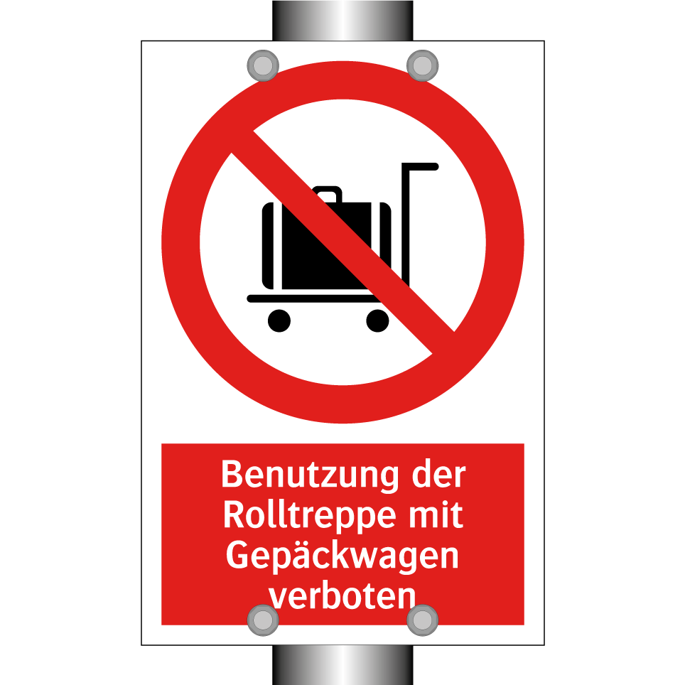 Benutzung der Rolltreppe mit Gepäckwagen verboten