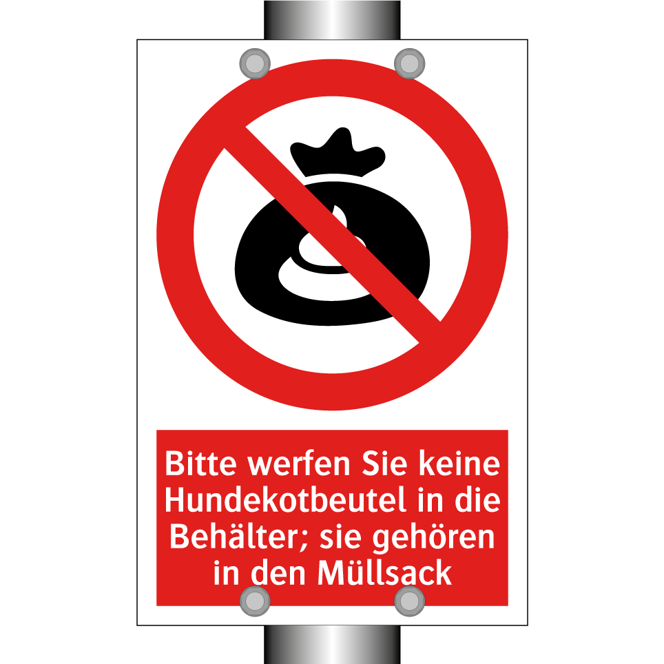 Bitte werfen Sie keine Hundekotbeutel in die Behälter; sie gehören in den Müllsack