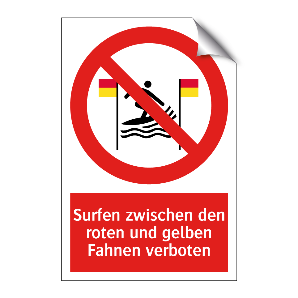 Surfen zwischen den roten und gelben Fahnen verboten