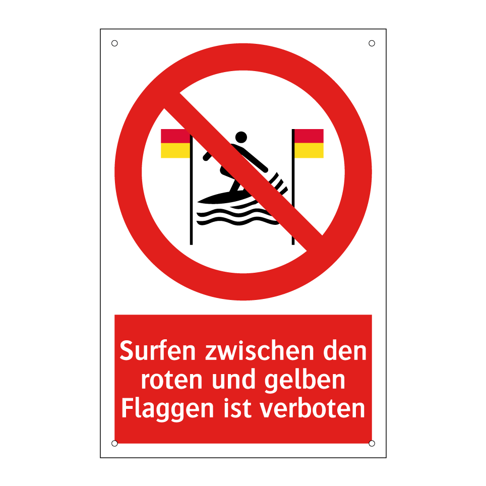 Surfen zwischen den roten und gelben Flaggen ist verboten