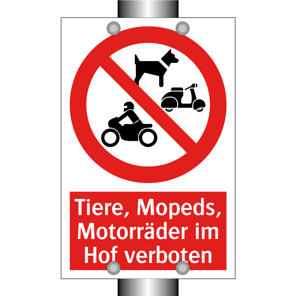 Tiere, Mopeds, Motorräder im Hof verboten