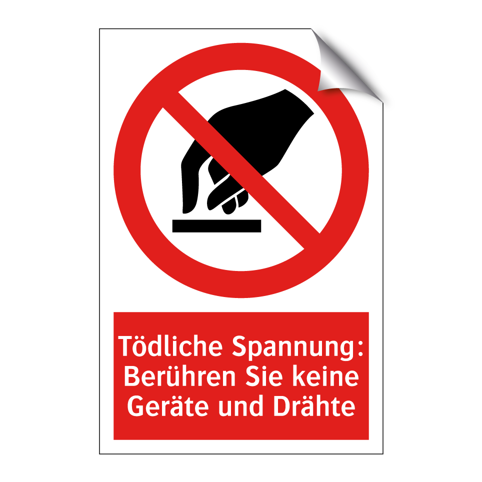 Tödliche Spannung: Berühren Sie keine Geräte und Drähte