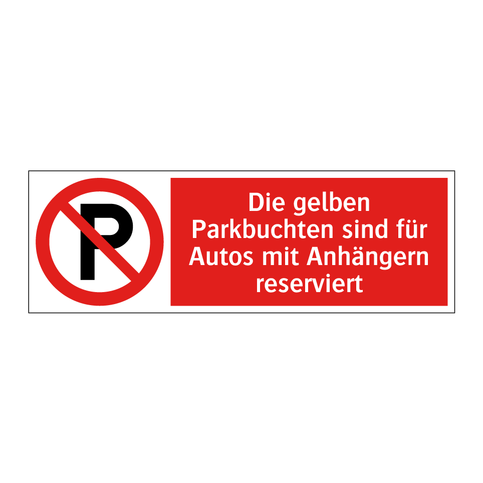 Die gelben Parkbuchten sind für Autos mit Anhängern reserviert