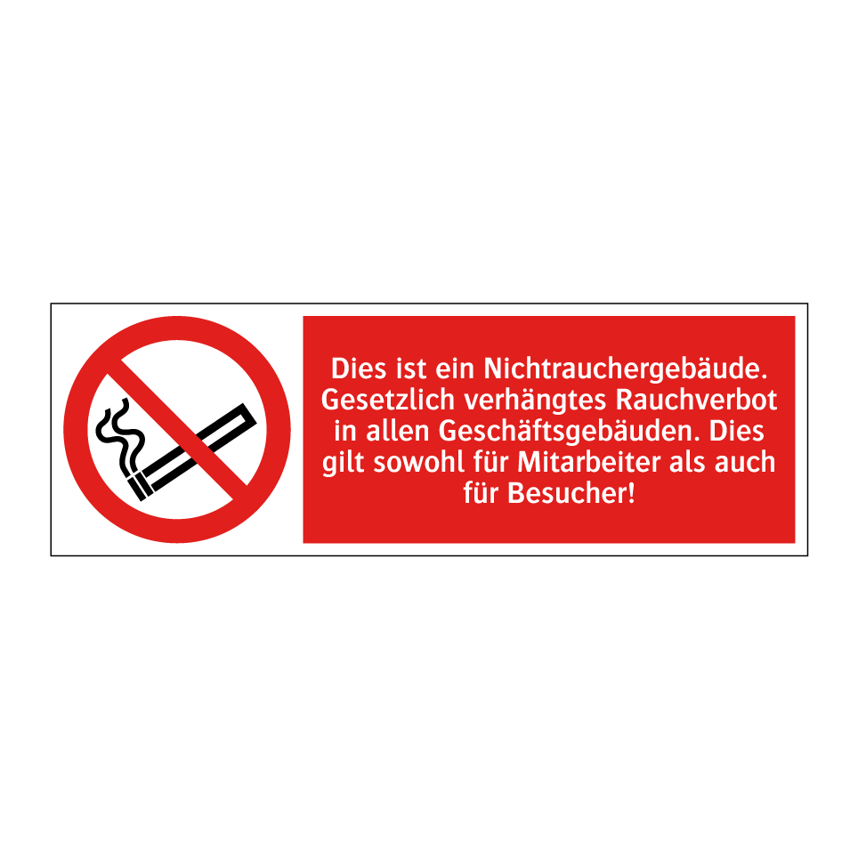 Dies ist ein Nichtrauchergebäude. Gesetzlich verhängtes Rauchverbot in allen Geschäftsgebäuden. Dies gilt sowohl für Mitarbeiter als auch für Besucher!