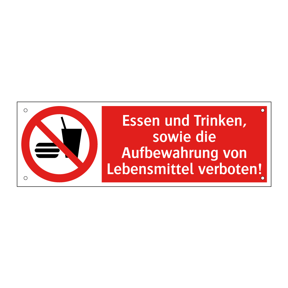 Essen und Trinken, sowie die Aufbewahrung von Lebensmittel verboten!