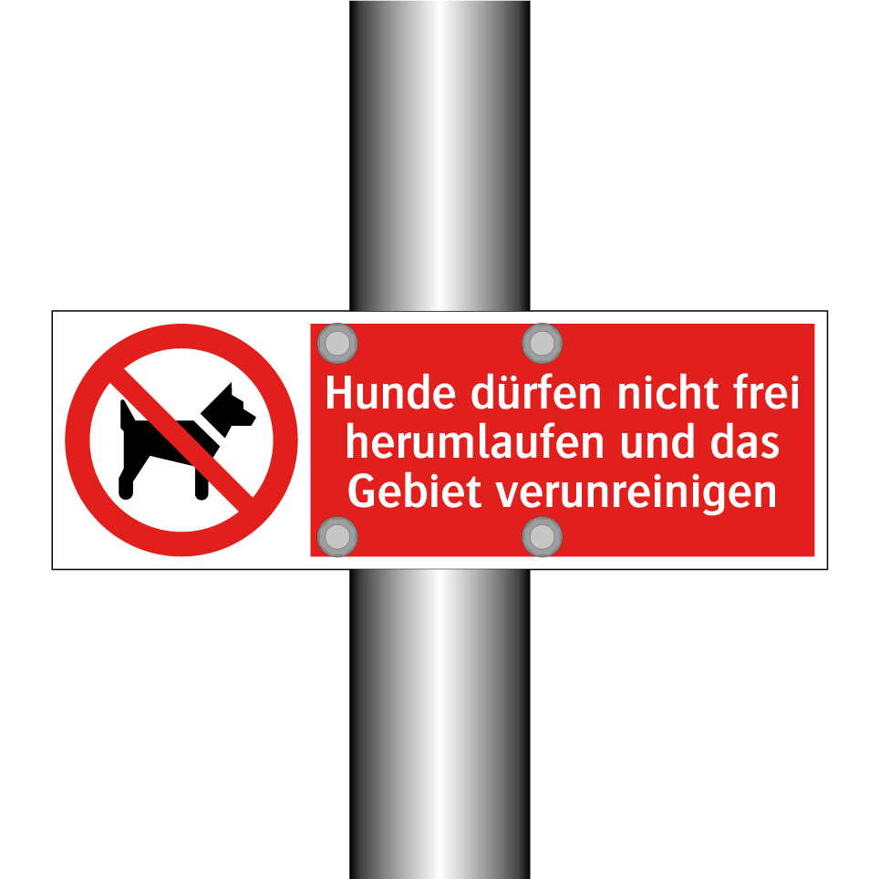 Hunde dürfen nicht frei herumlaufen und das Gebiet verunreinigen