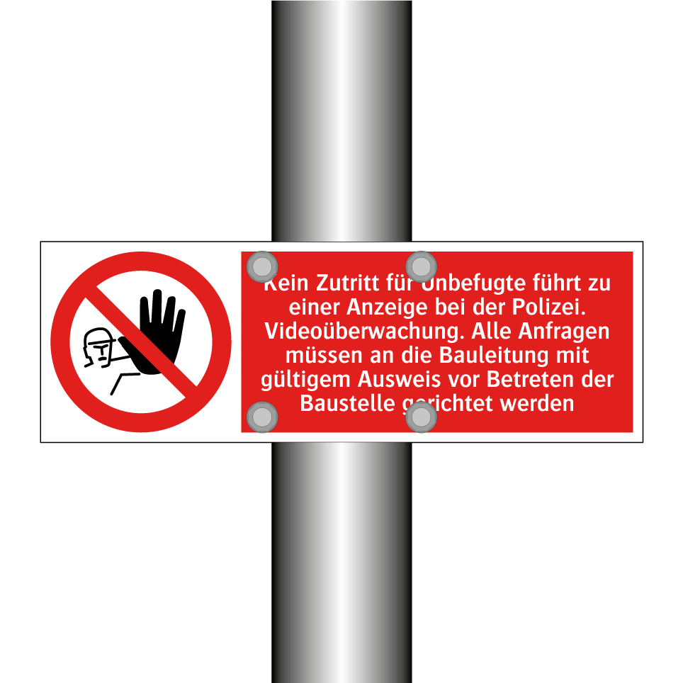Kein Zutritt für Unbefugte führt zu einer Anzeige bei der Polizei. Videoüberwachung. Alle Anfragen müssen an die Bauleitung mit gültigem Ausweis vor Betreten der Baustelle gerichtet werden