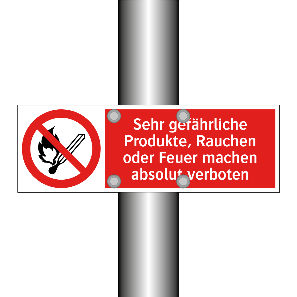 Sehr gefährliche Produkte, Rauchen oder Feuer machen absolut verboten