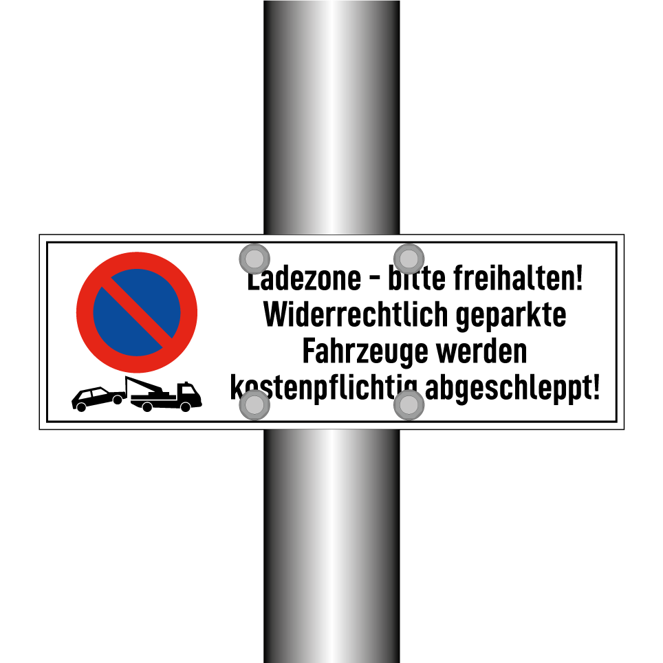 Ladezone - bitte freihalten! Widerrechtlich geparkte Fahrzeuge werden kostenpflichtig abgeschleppt!