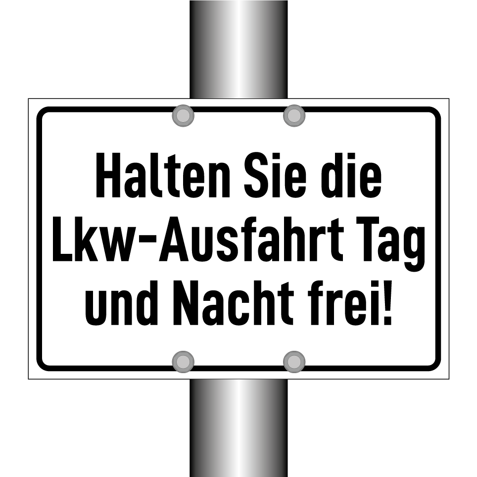 Halten Sie die Lkw-Ausfahrt Tag und Nacht frei!