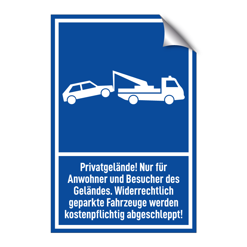 Privatgelände! Nur für Anwohner und Besucher des Geländes. Widerrechtlich geparkte Fahrzeuge werden kostenpflichtig abgeschleppt!