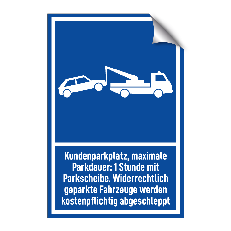 Kundenparkplatz, maximale Parkdauer: 1 Stunde mit Parkscheibe. Widerrechtlich geparkte Fahrzeuge werden kostenpflichtig abgeschleppt